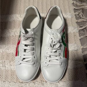 Gucci White Sneakers with Red and Green Accents